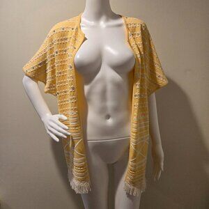 St John Sport Wool Blend Short Sleeved Open Cardigan Sweater Yellow White S